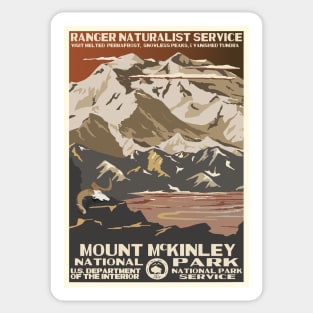 Retro WPA National Parks Poster of Denali Reimagined for the Future with Climate Change Sticker